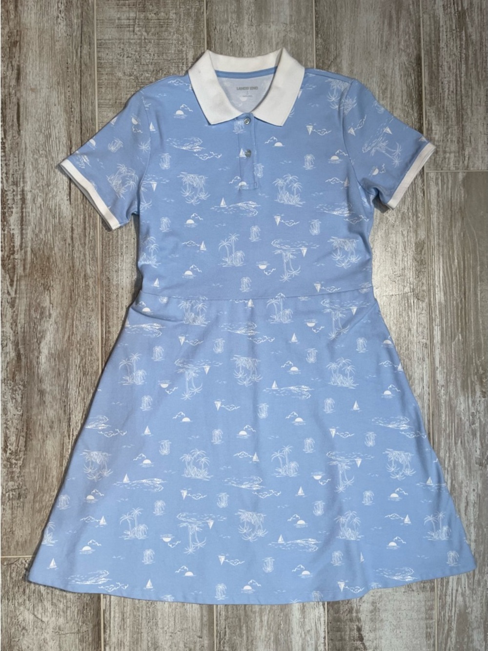 Lands' End Light Blue Polo Dress with White Collar